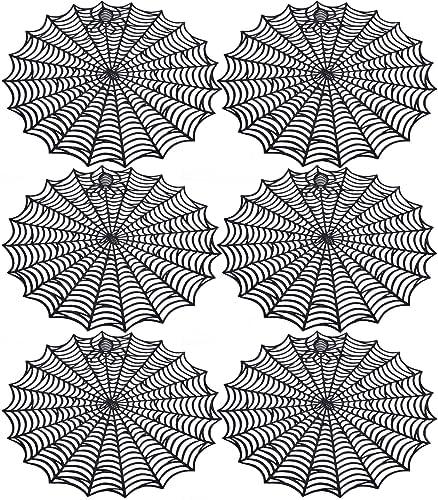 Sfcddtlg 6 Pcs Halloween Spider Web Placemats, 15" Heat Insulation Halloween Placemats Spider Web Table Mats, Hollow Out Spiderweb Coasters Placemat for Dining Table Party Decoration