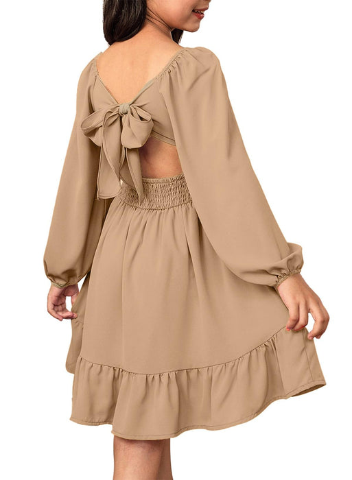 blibean Girl Winter Tie Back Dress Tween Long Sleeve Wedding Guest Dresses Big Kids Boho Formal Christmas Outfit Teen Flower Dance Clothes Size 12-13 Years Old Cream