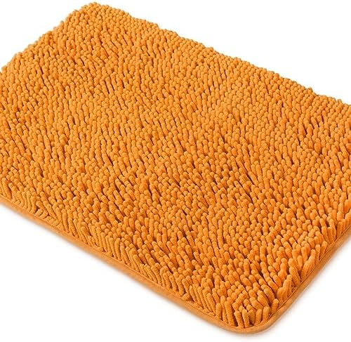 Yeaban Orange Bathroom Rugs – Thick Chenille Bath Mats | Absorbent and Washable Bath Rug Non-Slip, Plush and Soft Rugs for Bathroom, Kitchen, Shower, Sink - 17" x 24"