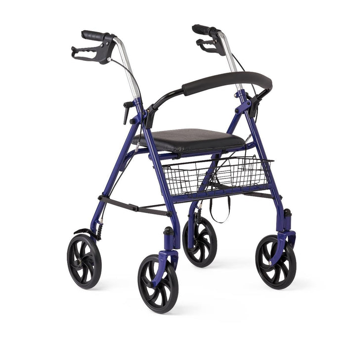 Medline Steel Rollator Walker with Seat, Blue, 300 lb. Weight Capacity, 8” Wheels, Foldable, Adjustable Handles, For Seniors, For Mobility Impairment