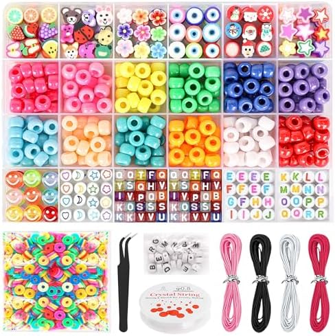 Bracelet Making Kit for Beginners - Smile Face, Letter, Clay Beads for Jewelry Making Friendship Bracelets - DIY Arts and Crafts Christmas Gifts Toys for Kids Age 6+