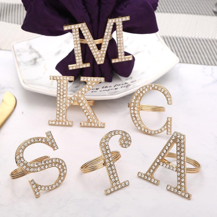 6 Pieces Name Letter A to Z Diamond Napkin Rings, Napkin Holders Buckles for Wedding, Dinner Party, Table Decorations (Letter T)