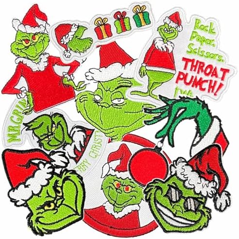 9pcs Christmas Iron on Patches, Embroidered Sew Applique Repair Patch for T-Shirts Hats Backpacks Clothing, Sew On/Iron On Patch Applique for Christmas Decoration DIY Accessories (Green)