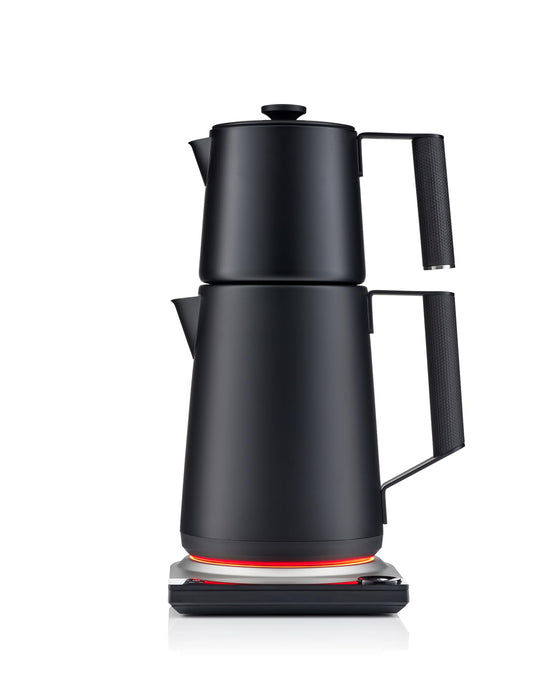 SAKI Turkish Tea Maker Machine Pro, Electric Double-Pot Teapot 1.75L 120V, 120 Min Keep-Warm, Stainless Steel BPA-Free, Auto Shut-Off & Boil-Dry, LED Brew Ring, Matte Black