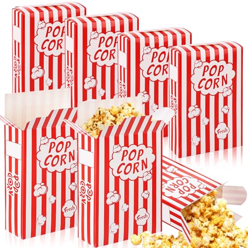 200 Pack Popcorn Boxes for Party 1.25 oz Pop Corners Bags Individual Servings Close-Top Paper Popcorn Containers Movie Theater Night Birthday Christmas (Red and White Striped)