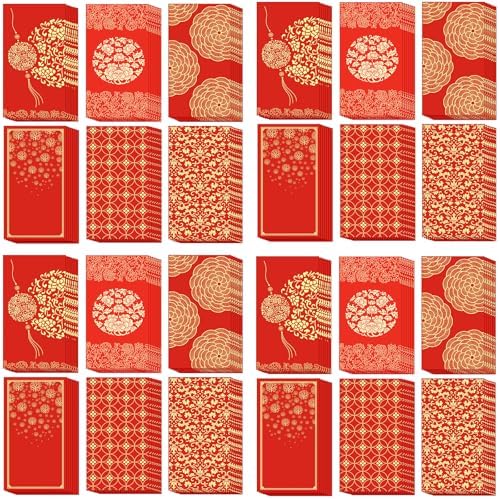 48 PCS Chinese New Year Red Envelopes, The New Year Hong Bao Lucky Money Packets with 6 Patterns Thick Chinese New Year 2025 Red Envelopes for Spring Festival Christmas Birthday Wedding