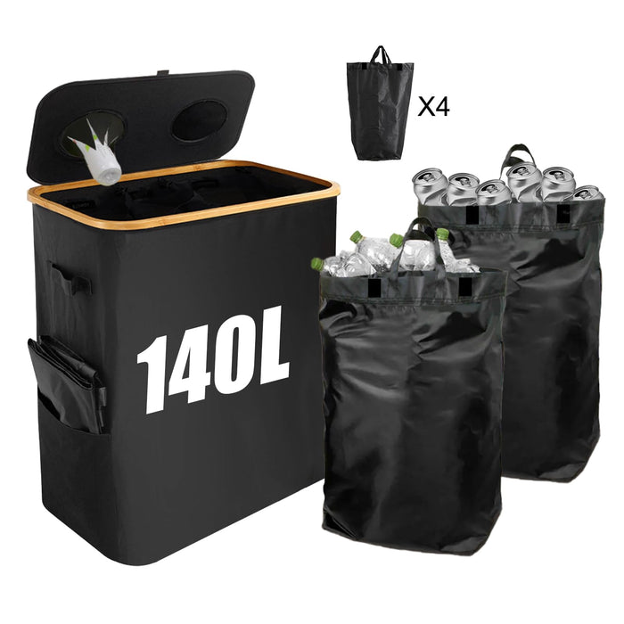 Trsury 30 Gallon Recycling Bin for Kitchen, 140L Recycle Bin with 4 Removeable and Reusable Inner Bag, Large Recycling Bin with Lid for Bottle Can Glass Plastice Storage Indoor &Outdoor(Black)