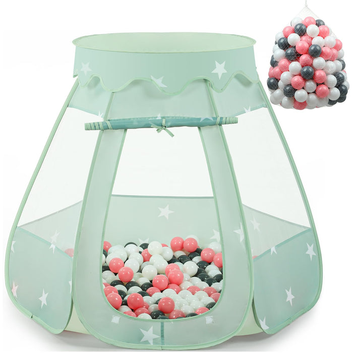 Retros Market Baby Ball Pit for Toddler with 150 Balls, Kids Pop Up Play Tent for Girls, Princess Toys for Children Indoor & Outdoor Playhouse with Carry Bag (Celadon: Pink/White/Gray, 109x90cm/150 Balls)