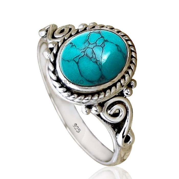 Timeless Elegance: 6x8MM Oval Turquoise Gemstone 925 Sterling Silver Ring - A Delicate Christmas Gift for Women, Men and Girls Ring Size 6