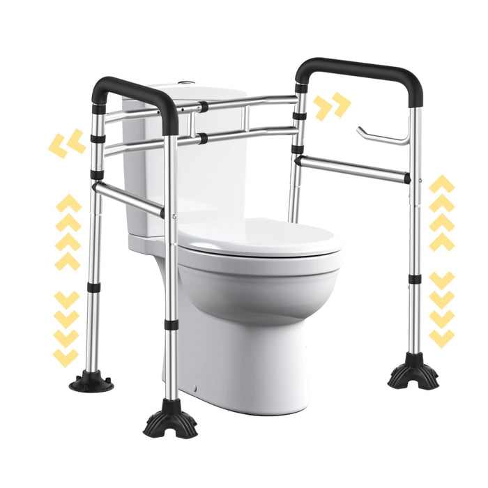 Toilet Safety Rails (380 lb) - Heavy Duty Stainless Steel Toilet Safety Frame with Handles - Adjustable Medical Toilet Stand Alone Support for Elderly Seniors Handicap & Disabled - Fits Most Toilets