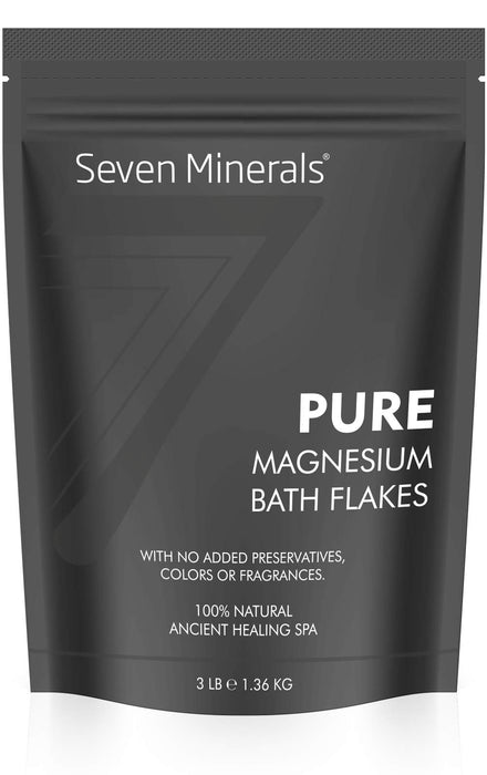 Seven Minerals Pure Magnesium Chloride Flakes 3 lb - Absorbs Better Than Epsom Salt - All Natural Unscented Foot Soak (15 uses) or Full Body Bath (8 uses) for Relaxation, Muscle Pain and More!