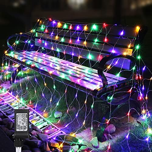 11.5ft x 5ft Christmas Net Lights Outdoor, 360 LED Net Lights with 8 Modes, Connectable, Timer, Waterproof Low Voltage Bush Mesh Fairy String Light for Yard Bush Christmas Indoor Decor (Multicolor)