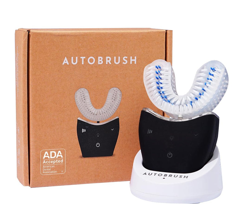 autobrush Sonic Pro U Shaped Adults Electric Toothbrush with Unique 360° Nylon Bristles, 3 Cleaning Modes, Ultrasonic LED Light, Rechargeable, Waterproof (Double-Sided, Black)