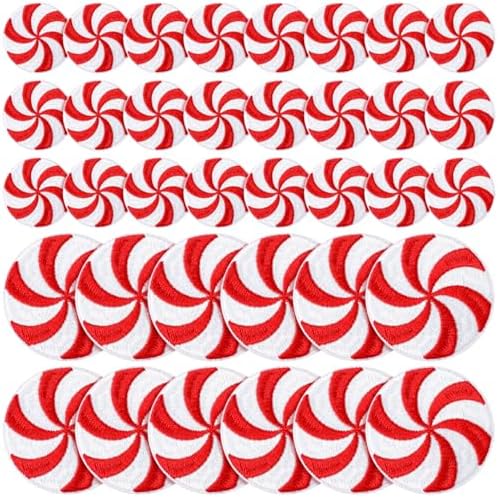 36 Pack Christmas Candy Sew on Patch 24 Pcs 1in 12 Pcs 2 in Peppermint Candy Embroidered Sew on Patch Xmas Red White Badge Applique DIY Accessory for Clothes Pants Hats Jackets Hats