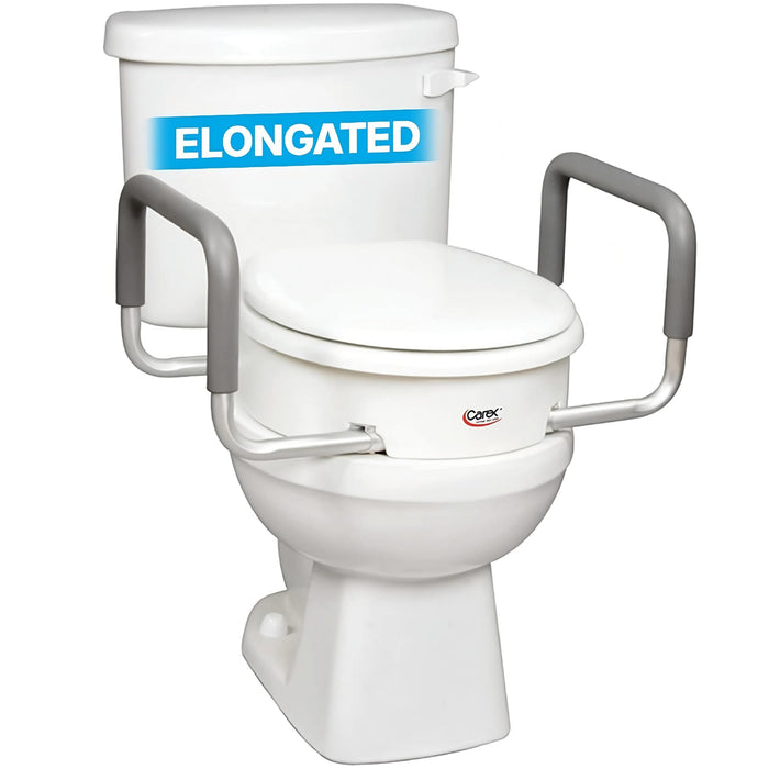 Carex 3.5 Inch Raised Toilet Seat with Handles - For Elongated Toilets, Toilet Seat Riser with Removable Padded Handles, Elevated Toilet Seat, Support 250lbs, White