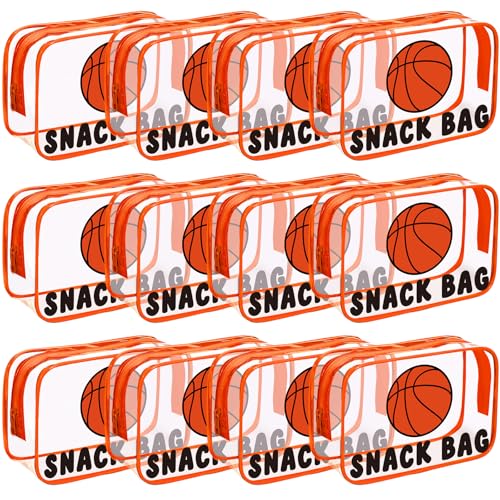 Yeyeplum 12 Pcs Basketball Snack Bags for Team Gifts Basketball Goodie Treat Candy Pouch Bags Clear PVC Waterproof with Zipper Party Favors for Team Ground Christmas Birthday Gifts Sport Supplies