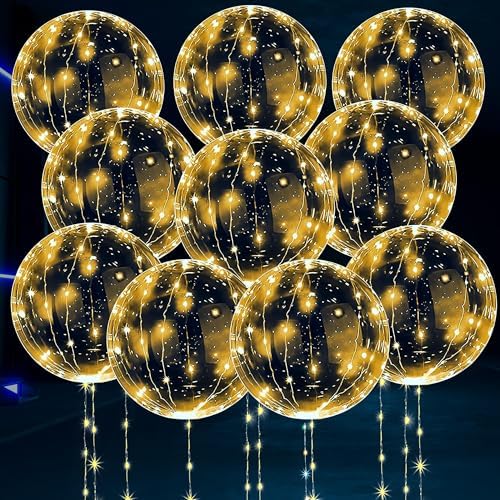 LED Light Up Balloons 10 Pack – 18" Transparent Glow Balloons Light Up with LED String Lights & Switch, Easy Air or Helium Use for Halloween, Thanksgiving, Christmas, Weddings & Party Decorations