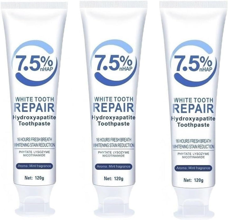 3PCS 7.5% Hydroxyapatite Toothpastes for Enamel Protection and Tooth Strengthening, 7.5% Nano Hydroxyapatite Toothpaste White Tooth Repair, Fluoride-Free, Gentle Mint, Fresh Breath