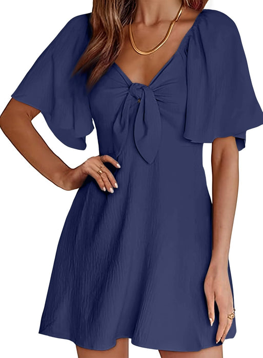 Dokotoo Navy Blue Women's Dresses Cute Spring Outfits Dresses for Women 2025 Holiday Fashion Casual Sexy Deep V Neck Ruffle Elegant Flowy Mini Short Skirt Dress Clothes Blue 2025