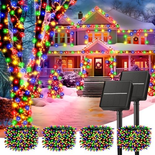Minetom Solar String Lights for Outside, 4 Pack Total 160FT 400 LED Solar Christmas Lights Outdoor with 8 Modes, Solar Lights Outdoor Waterproof,Solar Christmas String Lights for Tree House,Multicolor