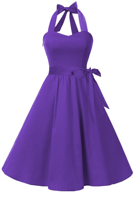 Topdress Women's Vintage Polka Audrey Dress 1950s Halter Retro Cocktail Dress Purple L