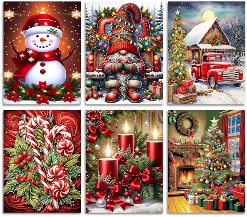 ajepon 6 Pack Paint by Numbers for Adult Kit Christmas - Christmas Adult Paint by Numbers Kits, Paint by Numbers Kit on Canvas Without Frame Oil Painting Acrylic Paints for Home Wall Decor 12X16inch