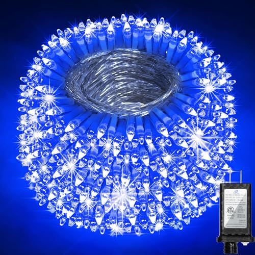 1500 LED 502FT Christmas String Lights Outdoor, Christmas Light with 8 Lighting Modes& Timer & Memory, Plug in Outdoor Waterproof Clear Wire Twinkle Light for for Xmas Yard Tree Party Decor Blue