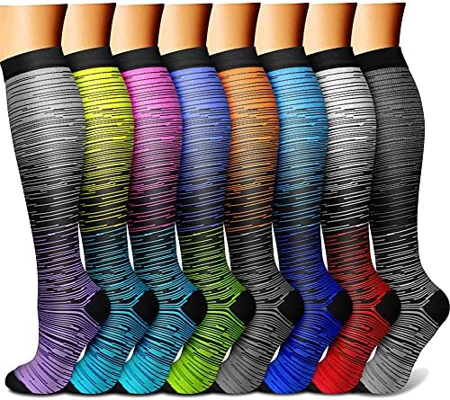 CHARMKING Compression Socks for Women & Men Circulation (8 Pairs) 15-20 mmHg is Best Support for Athletic Running,Hiking