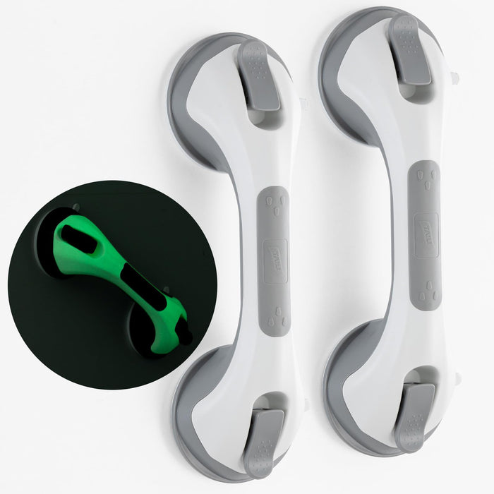 TAILI Shower Grab Bar Glow in The Dark, 2 Pack 12.2 in Grab Bars for Bathtubs,Shower Handles Bath Rails for Seniors and Elderly,Bathroom Safety Grip Removable No Drilling Waterproof Grey