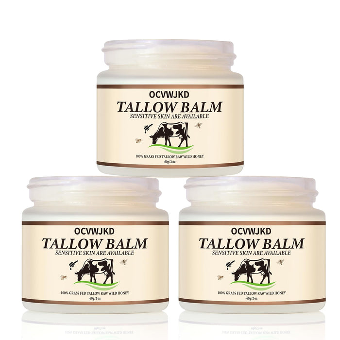 OCVWJKD Beef Tallow & Honey Balm, Beef Tallow for Skin, All-Natural Moisturizer Hydrates and Nourishes the Skin, Grass-Fed Beef Tallow & Raw Wild Honey Blend, Body & Face Moisturizer (6 Oz)
