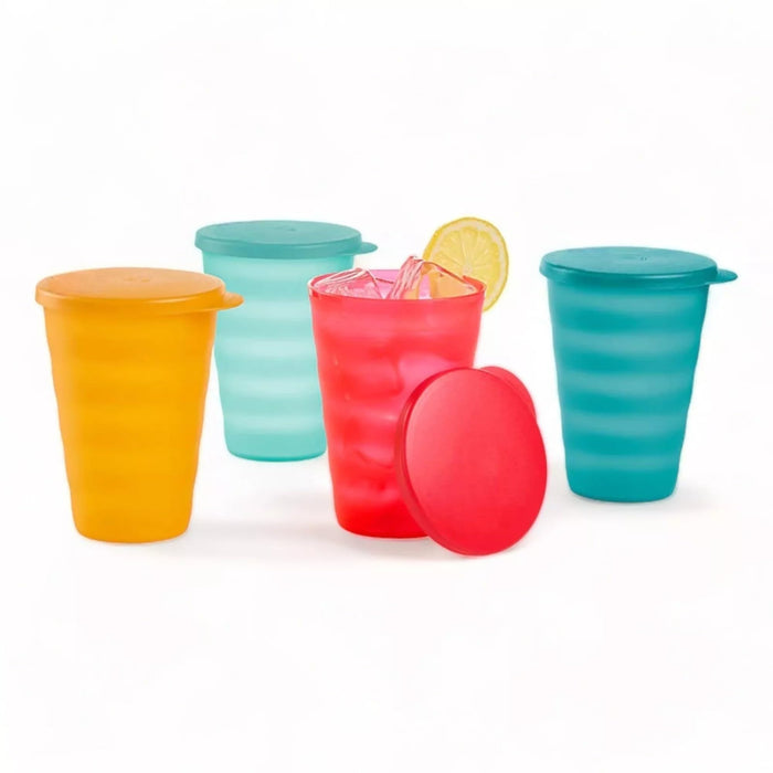 Tupperware Impressions Tumblers 16 oz. Multi Color Set of 4 - FLAT Seals NO HOLES