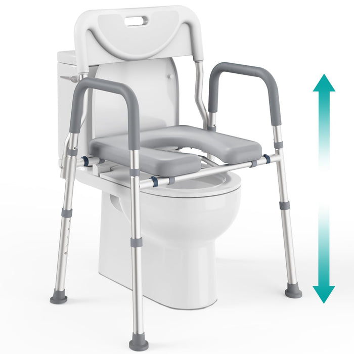 PELEGON Raised Toilet Seat with Handles (400lb) - Adjustable 3 in 1 Commode Chair for Toilet with Arms, Toilet Riser with Handles, Bedside Commode Chair, Handicap Toilet Seat for Elderly (Grey)