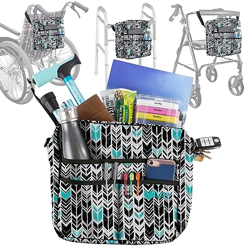 Vive Wheelchair Bag - Machine Washable, Double-Stitched, Water-Resistant Accessory Backpack for Rollators, Wheel Chairs, Walkers - Pouch with XL Pockets & Straps for Quick Installation