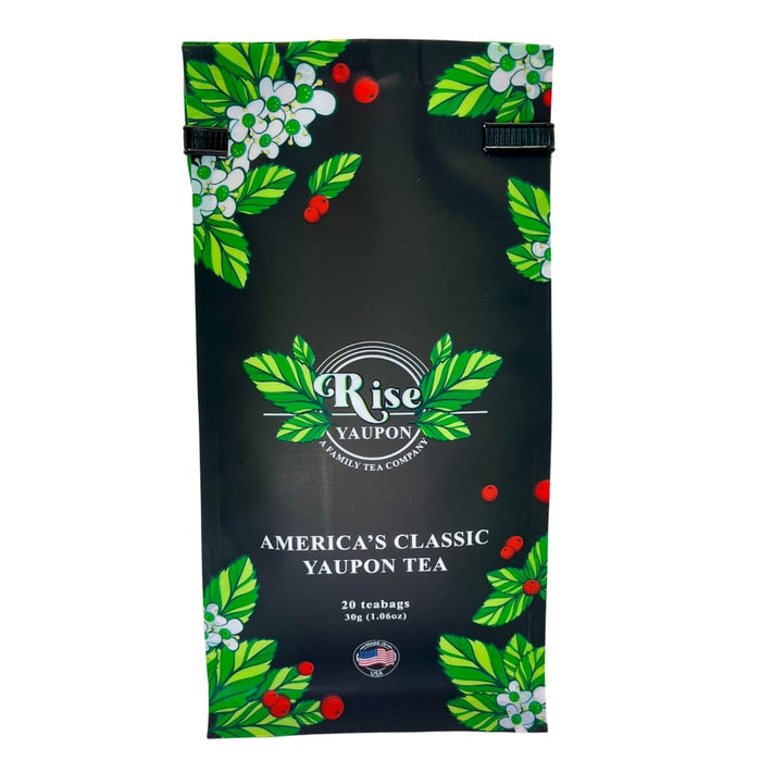 Rise Yaupon America's Classic Yaupon Holly Tea, 20 Tea Bags, 1.06 oz, Made with 100% Yaupon Holly, Naturally Caffeinated, Never Bitter (Classic)