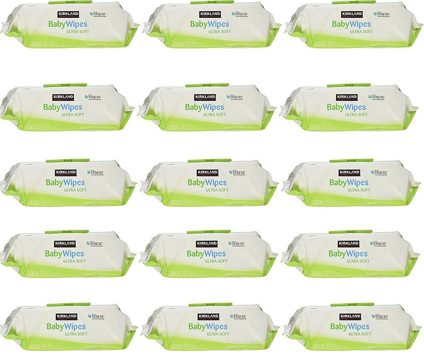 Kirkland Signature Baby Wipes Ultra Soft Unscented Strong Fiber Moisturizes Sensitive Skin Extra Large Wipes Aloe and Vitamin E Hypoallergenic, 1500 wipes