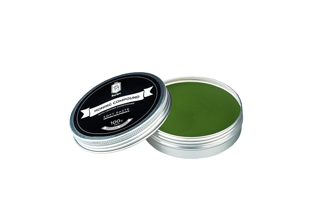BACHER Polishing Compound - Very Fine Green Stropping Compound - Leather Strop Sharpening Buffing Compound with applicator – 100g (3.53 Oz)