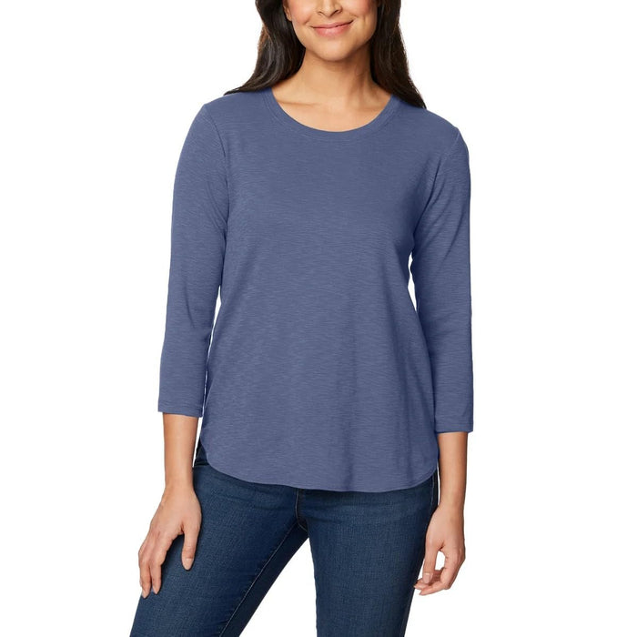 KIRKLAND Signature Women's Slub Scoop Neckline 100% Cotton 3/4 Sleeve Tee (Blue, XX-Large)