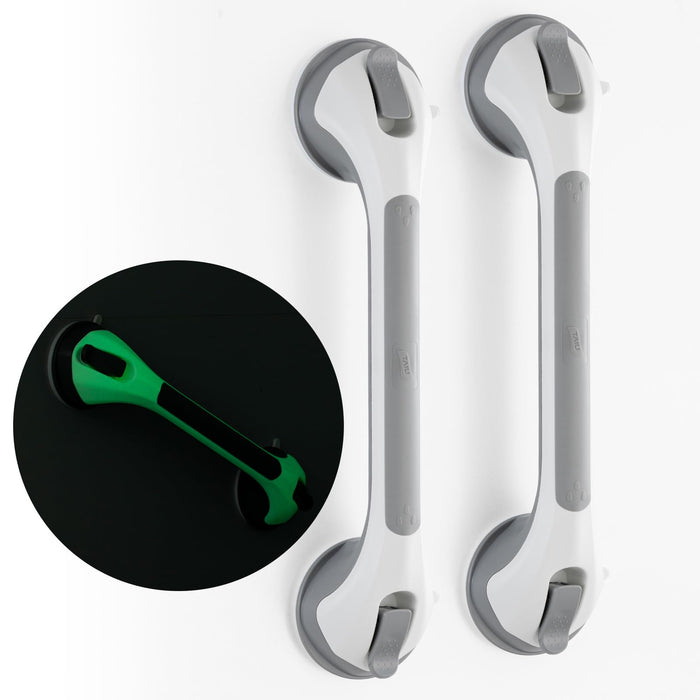 TAILI Shower Grab Bar Glow in The Dark, 2 Pack 16.8 in Grab Bars for Bathtubs, Shower Handles Bath Rails for Seniors and Elderly,Bathroom Safety Grip Removable No Drilling Waterproof Grey
