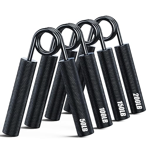 ZEAGUS Grip Strength Trainer 4 Pack,50LB-200LB Metal Hand Grip Strengthener,Non-Slip Heavy-Duty Forearm Exerciser,Hand Gripper for Muscle Building and Hand Rehabilitation Exercising-BlackGET 20% OFF STOREWIDE!