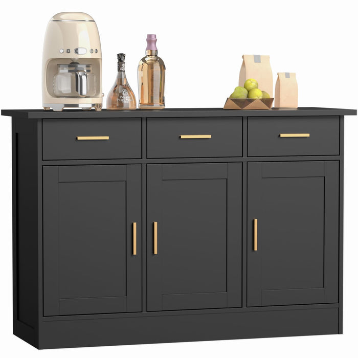 Buffet Cabinet with Storage - Buffets & Sideboards Kitchen Storage Cabinet, Wood Console Table Coffee Bar Accent Cabinets for Living Room Dining Room Entryway Large 3 Doors & Drawers, Black 47.2" W