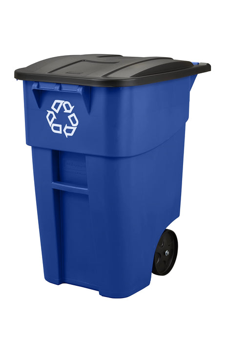 Rubbermaid Commercial Products Brute Rollout Heavy-Duty Wheeled Recycling Can/Bin, 50-Gallon, Blue Recycling, for Restaurants/Hospitals/Offices/Warehouses/Garage