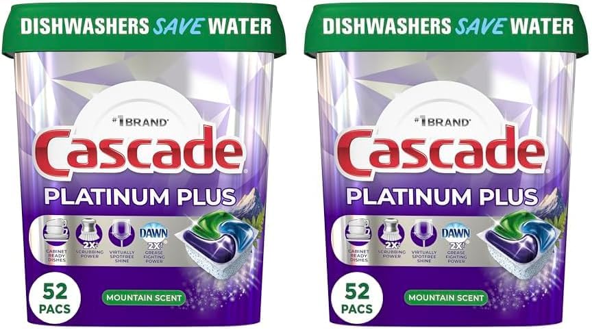 Cascade Platinum Plus ActionPacs Dishwasher Detergent Pods, Mountain, 52 Count (Pack of 2)