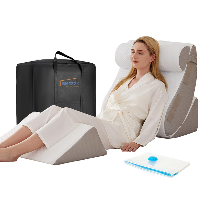 4PCS Wedge Pillow Set for After Surgery, Orthopedic Bed Wedge Pillow for Back Pain Relief, Sitting up in Bed,Recovery, Acid Reflux, Snoring, Body Pillow for Sleeping,Leg,Shoulder Support, White/Grey
