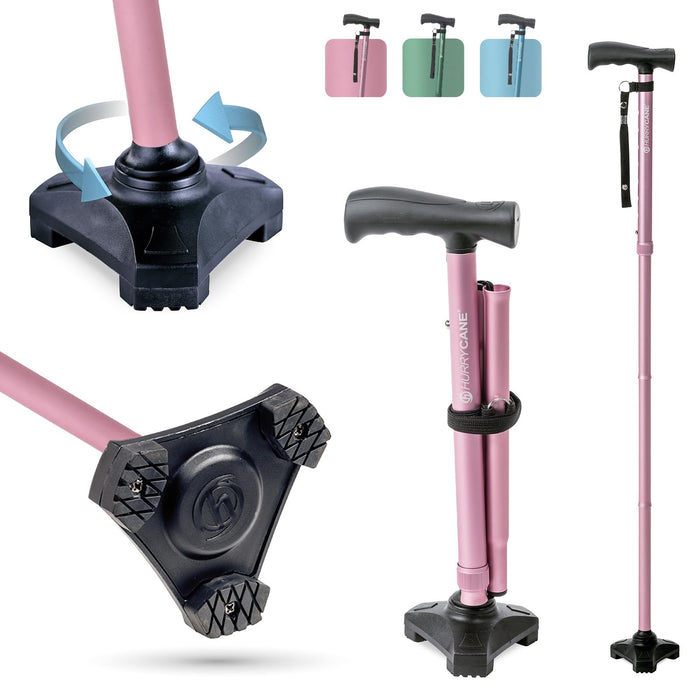 HurryCane HCANE-PP-C2 Freedom Edition Foldable Walking Cane with T Handle, Pastel Pink