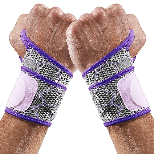 Sport Slim Wrist Wrap - Wrist Brace for Carpal Tunnel Relief, Neoprene-Free Compression Wrist Support for Workout, Adjustable Wrist Guards Fit Right Left Hand (Saruk Grey, 2 Pack)
