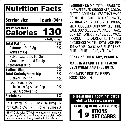 Atkins Endulge Chocolate Peanut Candies, Dessert Favorite, 0g Sugar, 20 Count