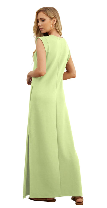 GRECERELLE Women St Patricks Day Casual Cap Sleeve Loose Split Maxi Dress with Pockets (Lucky Green Clover, Small)