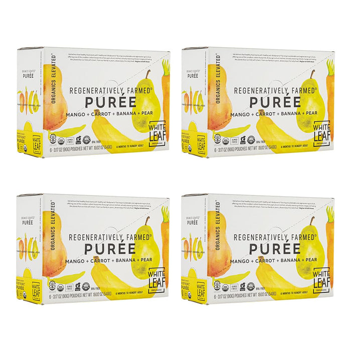 White Leaf Provisions Organic Purees / Baby Food Pouches - Fruits, Veggies & Grains, Toddler snack, Regeneratively Farmed, No Added Sugar, Non-GMO, BPA-Free Pouches 3.17 oz (Pack of 24, Mango + Carrot + Banana + Pear)