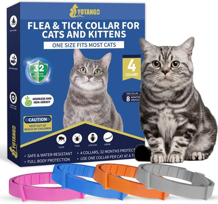 4 Pack Flea Collar for Cats, 32 Months Flea and Tick Prevention for Cats, Waterproof Cat Flea Collar, Natural Cat Flea and Tick Treatment, Adjustable Flea and Tick Collar for Cats Kittens(4 Colors)