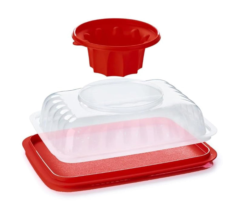Tupperware Rectangular Jumbo Jel Ring Party Multilayer Dessert and Dip Mold 10.5 cup/2.5 L in Red